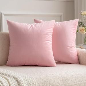 MIULEE Pack of 2 Pillow Covers Velvet Square Throw Pillow Covers Decorative Cushion Case for Spring Sofa Bedroom Couch 18x18 Inch Bright Pink (18" x 18" (Pack of 2))