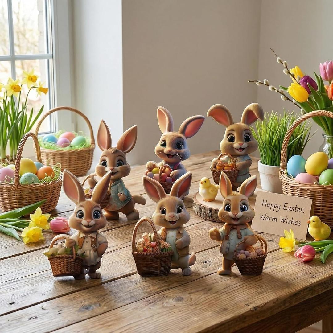 Easter Decorations for Home, Bunny Decorations Spring Home Decor,6 pcs Wooden Easter Bunny Table Sign