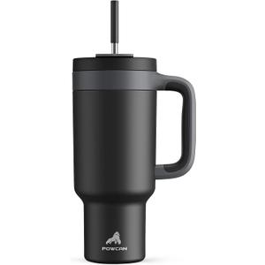 POWCAN 40 oz Tumbler with Handle, 2-in-1 Straw and Sip Lid, Leakproof, Dishwasher Safe, Insulated Stainless Steel Travel Coffee Mug, Keeps Cold for 34 Hours, Fits in Car Cup Holder (Midnight)