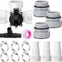 DoubleFill 3 Way Swimming Pool Diverter Valve Hose Adapter with Hose Clamps Replacement Slip Valve Filter Hose Conversion Kit with Seal Ring for 1 1/4'' or 1 1/2'' Filter Ports (White,Hose Adapter)