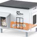 Indestructible Heated Cat House for Outside, 100% Waterproof & Weatherproof Outdoor Heated Cat House with Escape Door for Winter, Insulated Feral Cat Warming Shelter for Barn Patio, 22x17x17.5 in