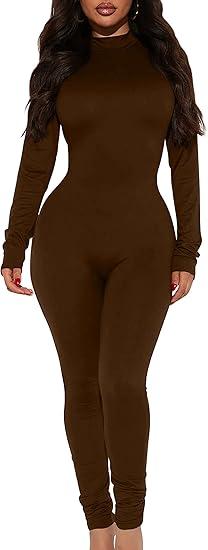 Mokoru Women's Sexy Bodycon Long Sleeve One Piece Jumpsuits Full Length Club Rompers 2XL