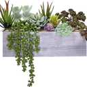 Supla Artificial Potted Succulents Plants Arrangement Fake Succulent Plants in Rectangular Wooden Pot Arrangement for Table Centerpiece Windowsill Greenery Decor