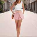 Womens Casual Shorts Elastic High Waisted Wide Leg Drawstring Summer Beach Shorts with PocketsPink,L (Pink, L)