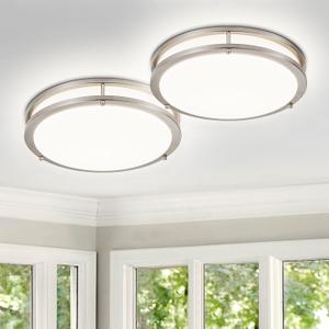DLLT 2Pack Flush Mount LED Ceiling Light: 13 Inch 5CCT (3000K-6000K) & Dimmable Ceiling Light Fixtures for Bedroom Hallway - 24W Modern Brushed Nickel Super Bright Kitchen Lighting Fixtures Ceiling