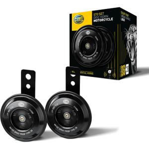 HELLA 012588011 Motorcycle Series Black 12V Disc Horn Kit (Universal Fit-Set/Box)