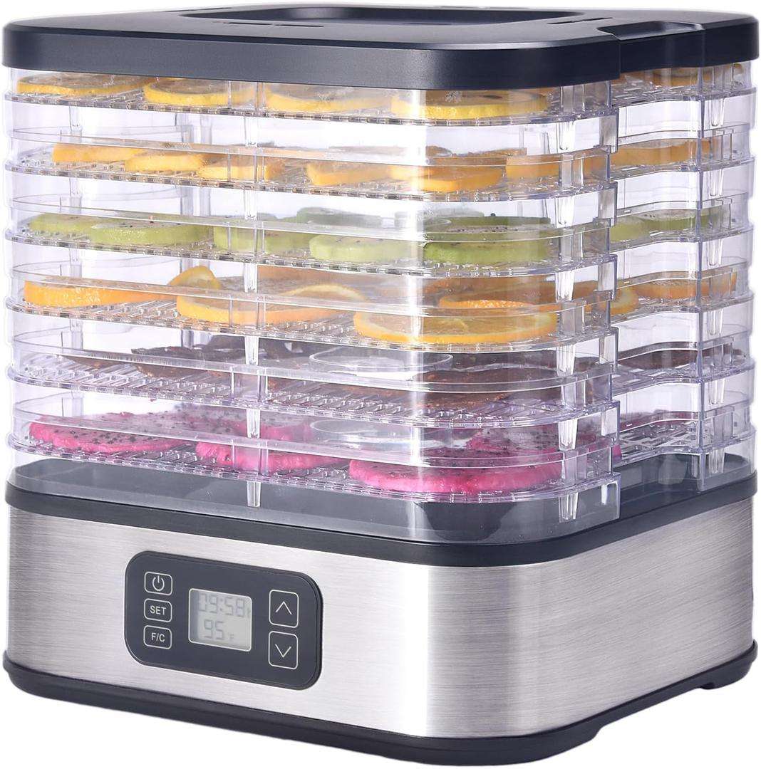 HOPERAN Food Dehydrator, 6 Trays Dehydrator with 72H Timer & 95-167 Temperature Control & LED Display, Dehydrators for Food and Jerky, Fruits, Herb, Veggies, Pet Treat, BPA-Free, Recipe Book Included