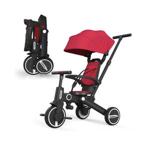 Tricycle Stroller for Toddler, Foldable Baby Tricycle, Kids Balance Bike with Push Handle, Toddlers Stroller Bike with 1 to 5 Years, 7-in-1 Push Tricycle Bike for Kids (Red)