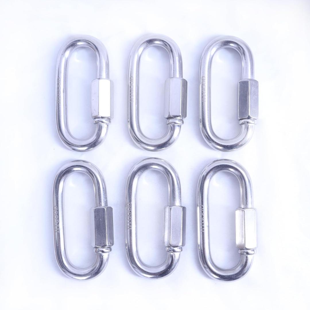 3.5 Inch 304 Stainless Steel Carabiner and Stainless Steel Chain Quick Links 6/PK.