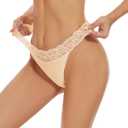 voenxe Seamless Thong for Women,No Show Lace Underwear,Ladies Breathable Comfort Panties Soft Laser Cut Undies,Tanga,5-Pack (White, S)