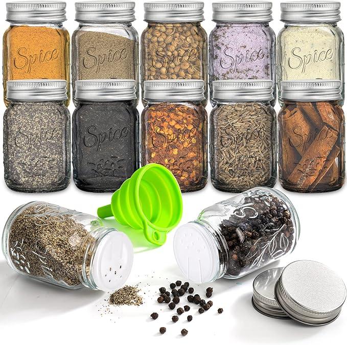 Coloch 9 Pack 4Oz Glass Mason Spice Jar with Shaker Lids& Labels, Empty Spice Bottle Mini Mason Jars with Airtight Metal Caps and Collapsible Funnel for Herbs & Spices