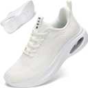 ZYEN Wide Toe Box Shoes Women Air Cushion Road Running Shoes Extra Wide Width Sneakers Arch Support Gym Athletic Tennis Sneakers Lightweight Breathable Walking Shoes (White)