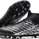 LSIDORYC Kids Soccer Cleats Lightweight Laceless Slip On for Boys Girls Beginners to Advanced Multi Surface Football Shoes, Black, Little Kid 3 US