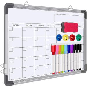 Dry Erase Calendar Whiteboard for Wall, Polegas 16" X 12" Magnetic White Board Board, Small Wall Monthly Double Sided Boards Student, Home, Office (White) (12in*16in)