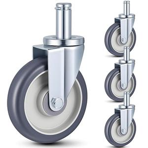 3 Pack 5" Caster Wheels Compatible with Metro Shelving, Grip Ring Stem Swivel Casters with Non-Marking TPR Wheels and Double Ball Bearings for Wire Shelving Racks Kitchen Lab Warehouse
