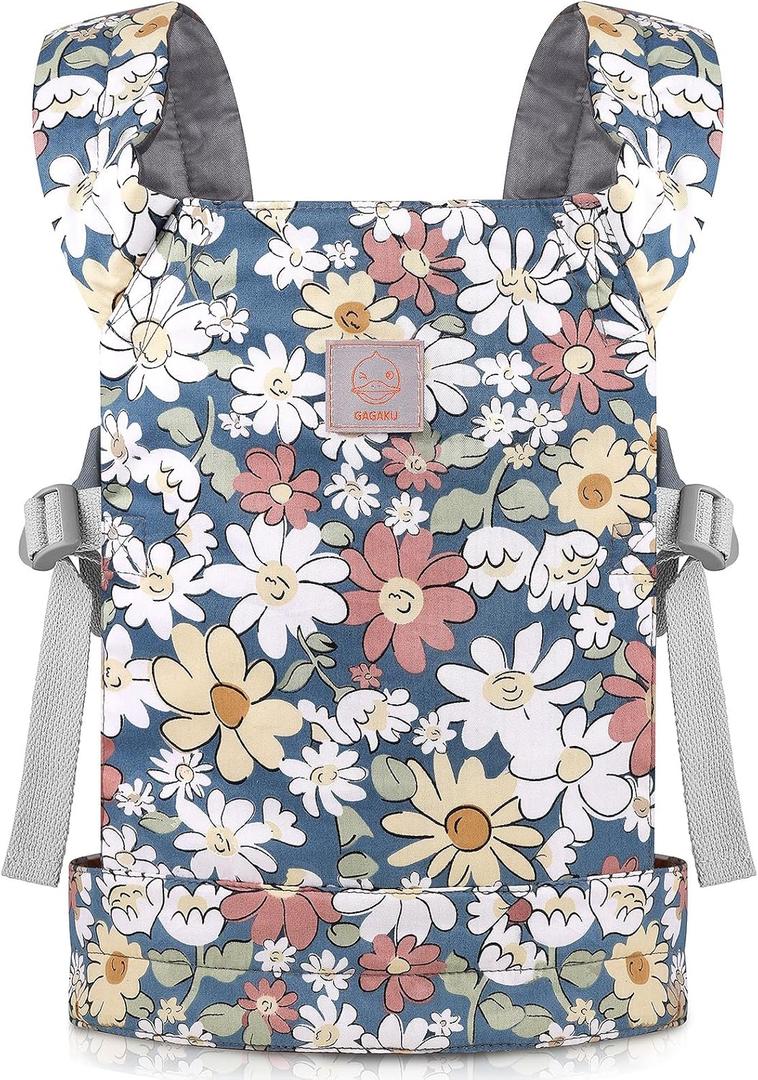 GAGAKU Baby Doll Carrier - Kids Toy with Adjustable Straps for Stuffed Animal Dolls - Gray - Smiling Daisies