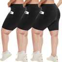 HLTPRO 3 Pack Plus Size Biker Shorts with Pockets for Women (S-4XL)- 8"/5"/3" High Waist Tummy Control Shorts for Yoga (Black/ Black/ Black)