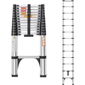 DEZEX 16.5FT Telescoping Ladder, Lightweight Extension Ladder with 2 Triangle Stabilizers & 2 Hooks, Dual Locking Mechanism Design Collapsible Telescopic Ladder for Home, Outdoor, RVs
