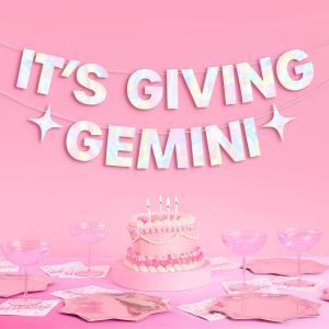 xo, Fetti It's Giving Gemini Banner - Iridescent Foil | 4 Ft. | Zodiac Birthday Sign, Horoscope Bachelorette Party Background, Astrology Bday Decorations