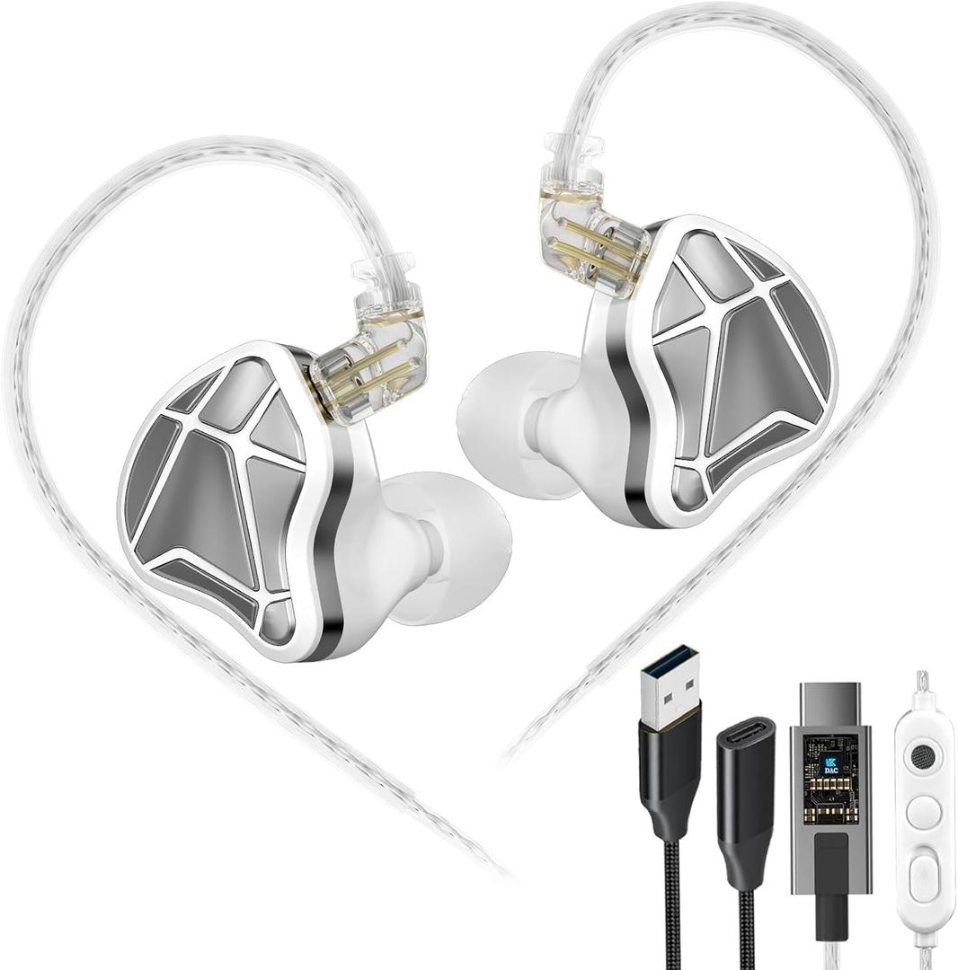 KZ Axas USB C Headphone with Mic, Noise Isolation IEM for Gaming, Comfort-Fit Type C Earphone for iPhone17 Samsung, High-Definition Decoding Cable Built-in DSP with 4 EQ Modes (White, DSP)