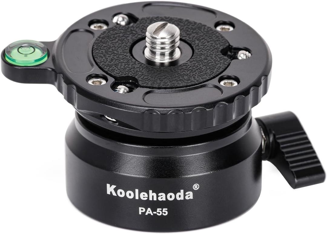 Koolehaoda Tripod Head Leveling Base Camera Leveler, Aluminum Half Ball Inclination 15°, 1/4"-3/8" Mounting Screw and Bubble Level for DSLR Camera Camcorder,Video Head, Gimbal Heads (PA-55)