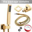 Gold square hand shower head, handheld shower head with hose,brass High pressure flushing With adjustable water supply elbow Wall-mounted connector Shower bracket and hose set