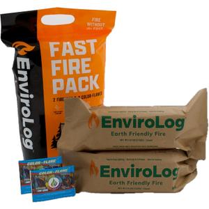 EnviroLog Fast Fire Pack, Includes 2 Fire Logs & 2 Color Flame Packets, for Indoor or Outdoor Fireplace, Fire Pit, Bonfire, and Camping - Safe and Sustainable