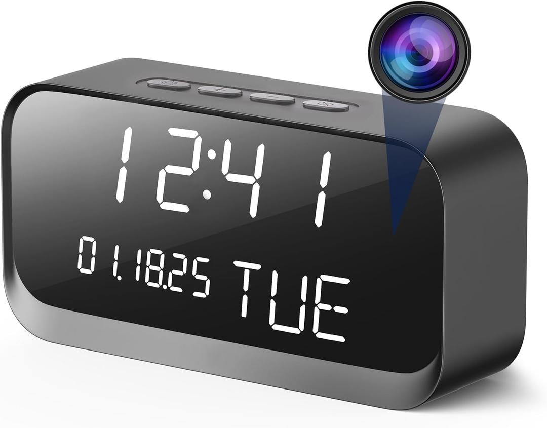 Clock Camera - WiFi Nanny Cam with 1080P HD Video, AI Motion Detection, Clear Night Vision, Dual-Band WiFi, Bluetooth Connectivity, Local & Cloud Storage  Indoor Security Camera for Home & Office