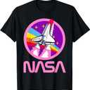 Nerdy NASA Rainbow Rocket Launch Girls Science Teacher T-Shirt (Black,XS)