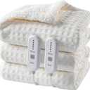 Dowin Electric Blanket King Size - Waffle Heated Blanket with Dual Control, 5 Heating Levels, 10 Hrs Auto Off, Sherpa Fleece Warming Blanket for Bed, Machine Washable, 90x100 Beige