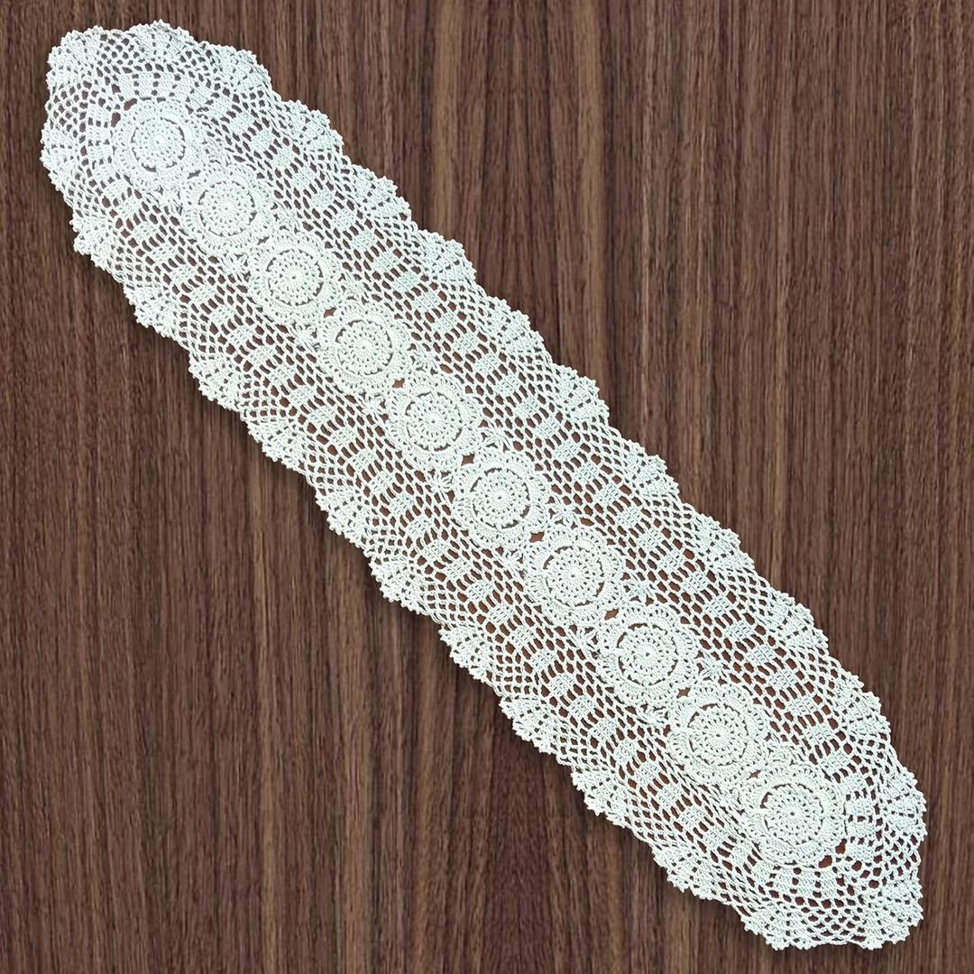 Phantomon Oval Lace Table Runner Doilies Floral Table Scarf Furniture Cloth Cover Handmade Crochet Placemats, 100% Cotton (Beige Oval, 12x48 Inch)