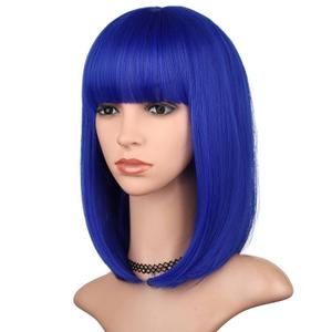 Blue Bob Wig with Bangs for Women 12 Inch Short Straight Blue Wigs Synthetic Colored Wigs