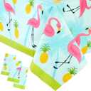 Juvale 3-Pack Flamingo Tablecloth for Pineapple Birthday Decorations, Plastic Table Cover for Tropical Hawaiian and Flamingo Party Supplies, Summer Pool Party (54x108 Inches)