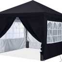 ABCCANOPY 10X10 Pop Up Canopy Tent Enclosed Instant Canopy Shelter with Zipped Side Wall Church Window, Bonus 4 Weights Bags (Black)