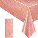 1 pcs Rose Gold Holographic Table Cloth 40" x 108" Shiny Bachelorette Party Decorations Plastic Laser Sparkly Tablecloth Glitter Table Decor for Wedding Anniversary Event Birthday Party Supplies