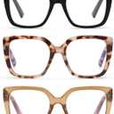 DOOViC 3 Pack Oversized Reading Glasses for Women Blue Light Blocking Square Stylish Computer Readers