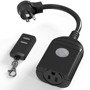 SURNICE Outdoor Indoor Wireless Remote Control Outlet, 260Ft Range, 15 A Heavy Duty Weatherproof Remote Light Switch with 6-Inch Cord, FCC&ETL Listed