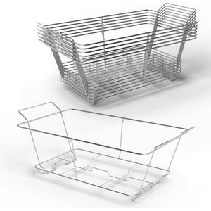 6 Pack - Professional Fixed Chafing Wire Rack: Heavy Duty Plated Steel Chafer Stand for Full Size & Half Size Steam Table Pans, Industry Compatible, Stackable for Catering & Banquets