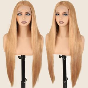 SOKU 13x6 Strawberry Honey Blonde Lace Front Wigs,32 Inch Long Straight Synthetic Hair with Pre Plucked Hairline,Free Part Silky Straight Glueless Lace Frontal Wig for Women Beginner Friendly