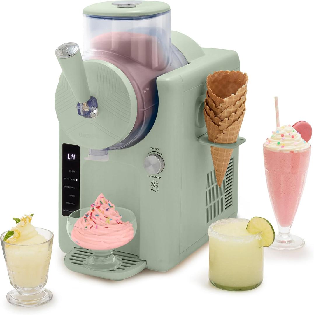 GreenPan Frost Ice Cream Maker & Slushie Machine, Soft Serve, Sorbet, Margaritas, Milkshakes, Frozen Yogurt, No Pre-Freezing, Ready in 15 Mins, 6 Modes, 7 Textures, Self-Cleaning, Family Size, Green