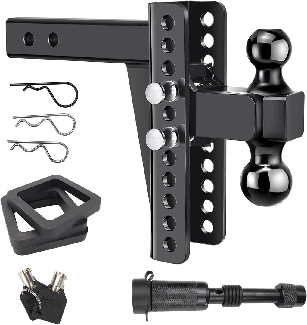 Adjustable Trailer Hitch Fits 2.5-Inch Receiver 8-Inch Drop/Rise, 2" & 2-5/16" Ball Hitches for Trucks, 22,000 LBS GTW, Drop Hitch Tow Hitch Trailer Hitches with Anti-Theft Pin, Black