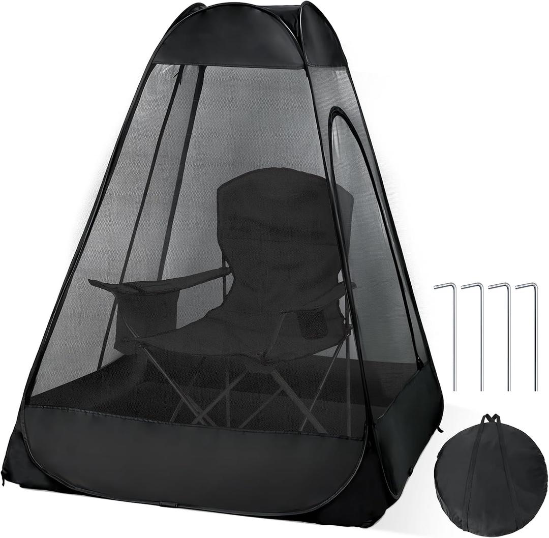 Pop Up Mosquito Net Tent for Chair with Stakes, One Person Pop Up Tent with 360 Mesh, Portable Personal Mosquito Net Shelter for Fishing, Backyard, Camping Outdoor Use, Not Included Chair