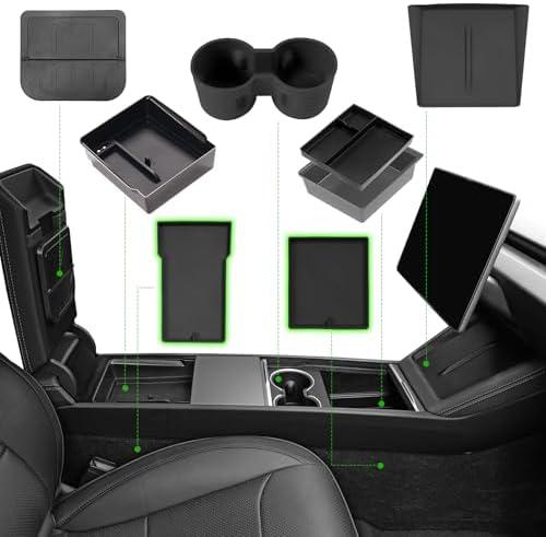 7PCS Center Console Organizer Tray for 2024 2025 Tesla Model 3 Accessories, Armrest Hidden Storage Box Cup Holder Charger Pad for Tesla Model 3 Highland