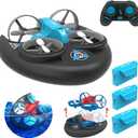 3 In 1 Sea Land and Air 360 Rolling Waterproof RC Drone,AIROKA Four Axis Aircraft High Speed Drift Cars RC Foam Boat Toys,For Beginners and gift to Boys or Girls(bule)