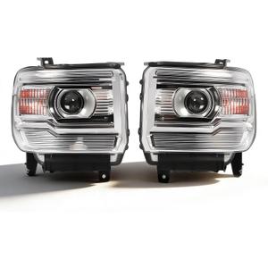 Left+Right Headlights Assembly Compatible with 2014-2019 Sierra 1500 2500HD 3500HD HeadLamps Chrome Clear Lens W/Blubs