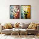 2 Piece Framed Canvas Art Prints Morning Glory Modern Abstract White Flowers Oil Painting Style Wall Floral Gallery Poster for Living Room Bedroom Office Decor Ready to Hang 24 x 16 Inch