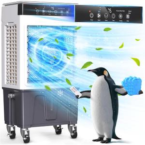Portable Swamp Cooler Air Conditioner, 3-in-1 Evaporative Air Cooler with 6.8-Gal Tank, 3600 CFM, Ice Packs, Dry-Burn Protection, Remote with Direction Control, No Hose Required for Home & Garage