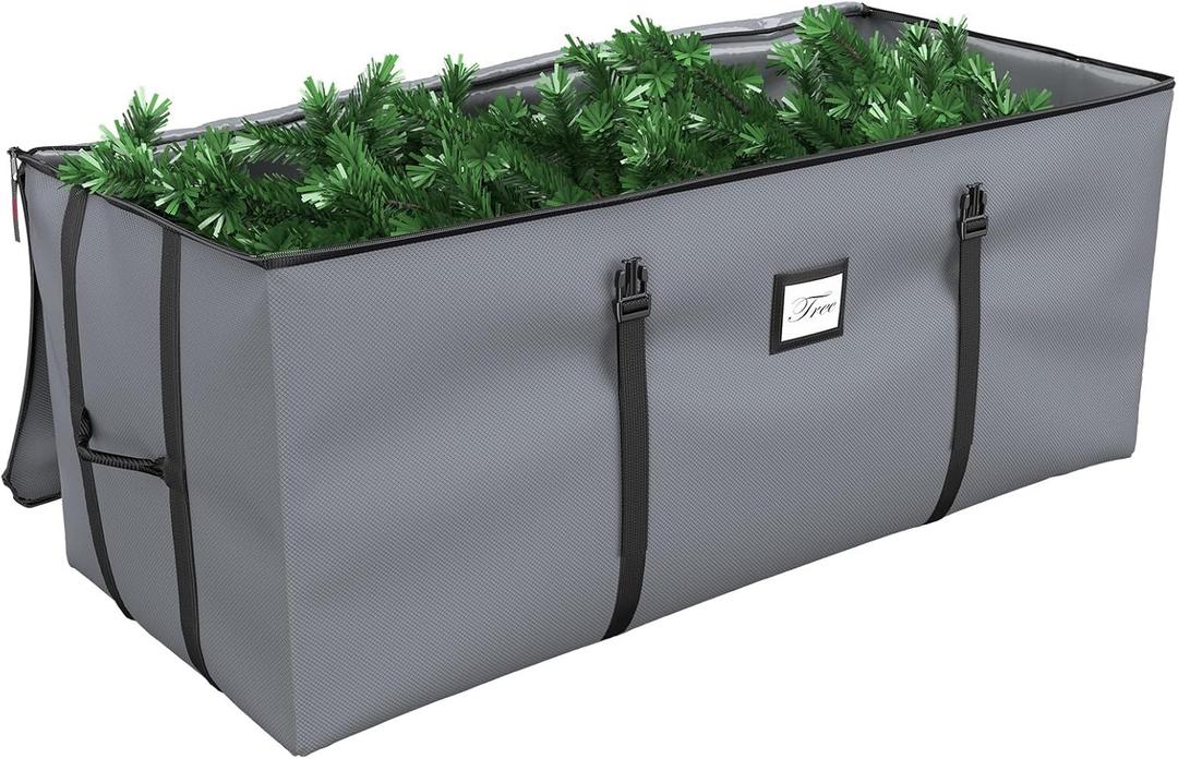 Mrrihand Christmas Tree Storage Bag, Large Artificial Christmas Tree, Anti-Tear Heavy-Duty 600D Oxford Cloth Christmas Tree Storage Box with Handles, Christmas Tree Storage Container (Grey, 9Ft)