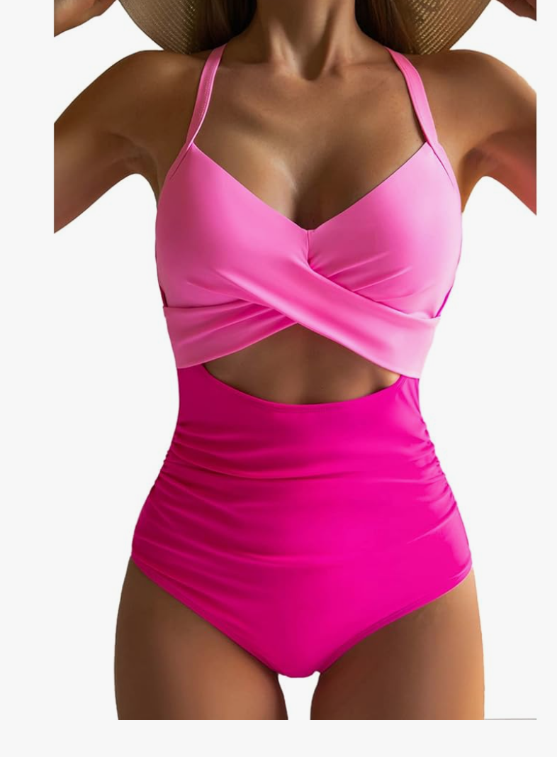 Eomenie Women's One Piece Swimsuits Tummy Control Cutout High Waisted Bathing Suit Wrap Tie Back 1 Piece Swimsuit M