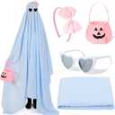4 Pcs Pastel Halloween Sheet Ghost Costume Glasses Pumpkin Bag Ghost Boo Costume for Adults Halloween Cosplay (Blue)